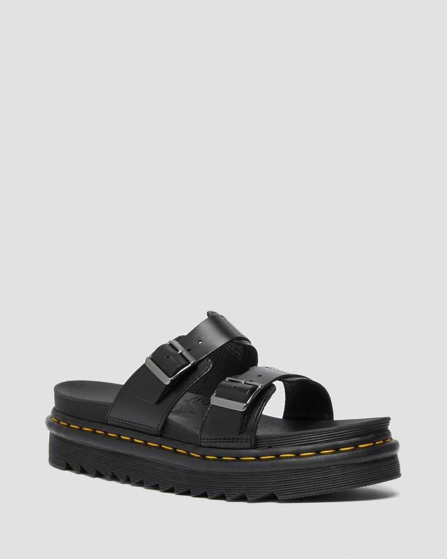 Dr. Martens Myles Brando Lær Buckle Slide Sandaler Herre Svart [6529OQXUB]